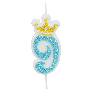 Świeczka PARTY GO, cyfra 9, 6,8cm, niebieska, Okolicznościowe, Gadżety