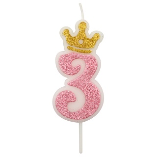 Świeczka PARTY GO, cyfra 3, 6,8cm, r&oacute;żowa, Okolicznościowe, Gadżety