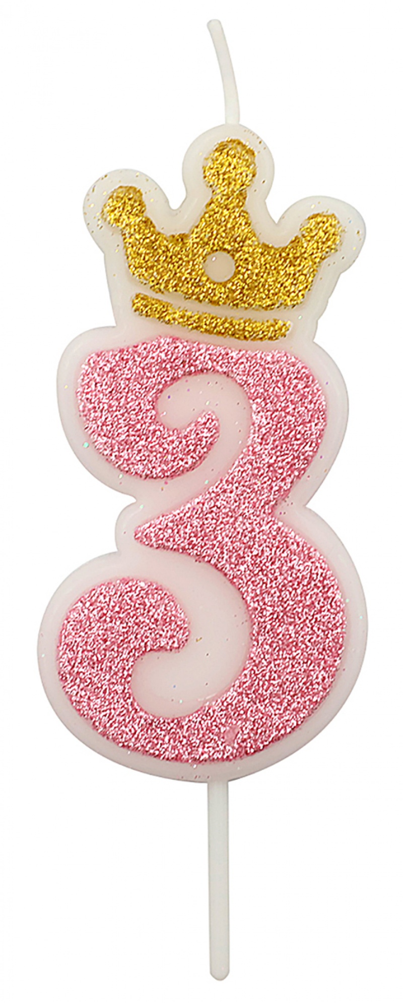 Świeczka PARTY GO, cyfra 3, 6,8cm, r&oacute;żowa, Okolicznościowe, Gadżety