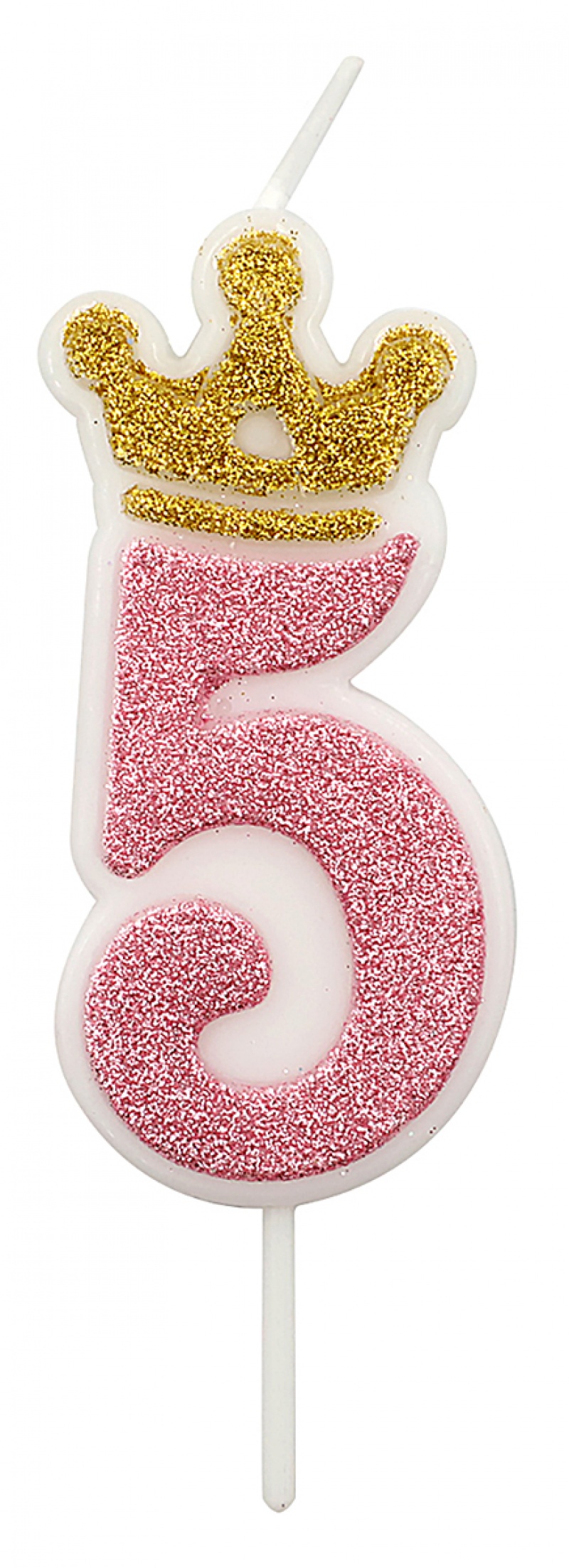 Świeczka PARTY GO, cyfra 5, 6,8cm, r&oacute;żowa, Okolicznościowe, Gadżety
