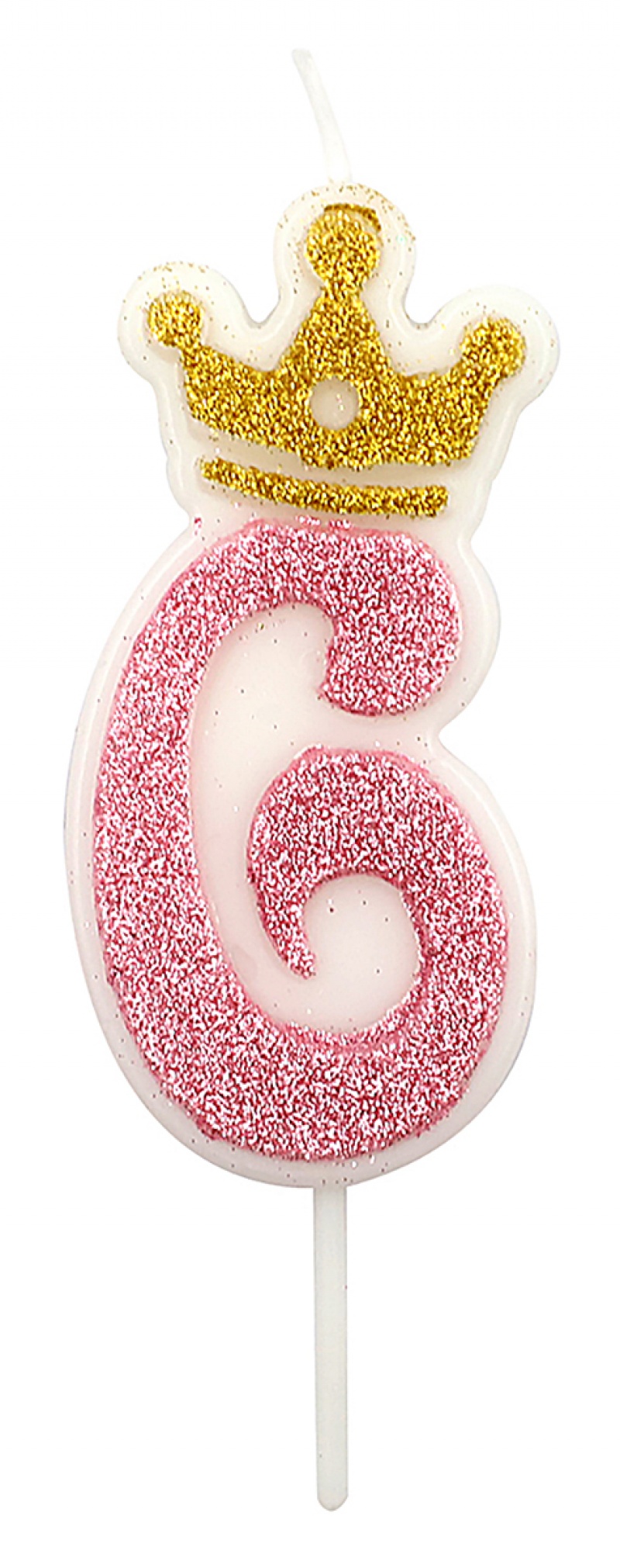 Świeczka PARTY GO, cyfra 6, 6,8cm, r&oacute;żowa, Okolicznościowe, Gadżety