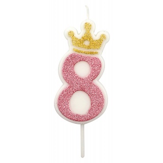 Świeczka PARTY GO, cyfra 8, 6,8cm, r&oacute;żowa, Okolicznościowe, Gadżety