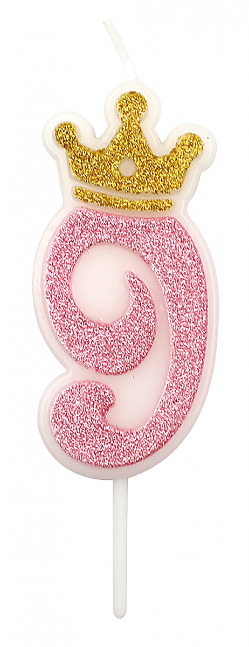 Świeczka PARTY GO, cyfra 9, 6,8cm, r&oacute;żowa, Okolicznościowe, Gadżety