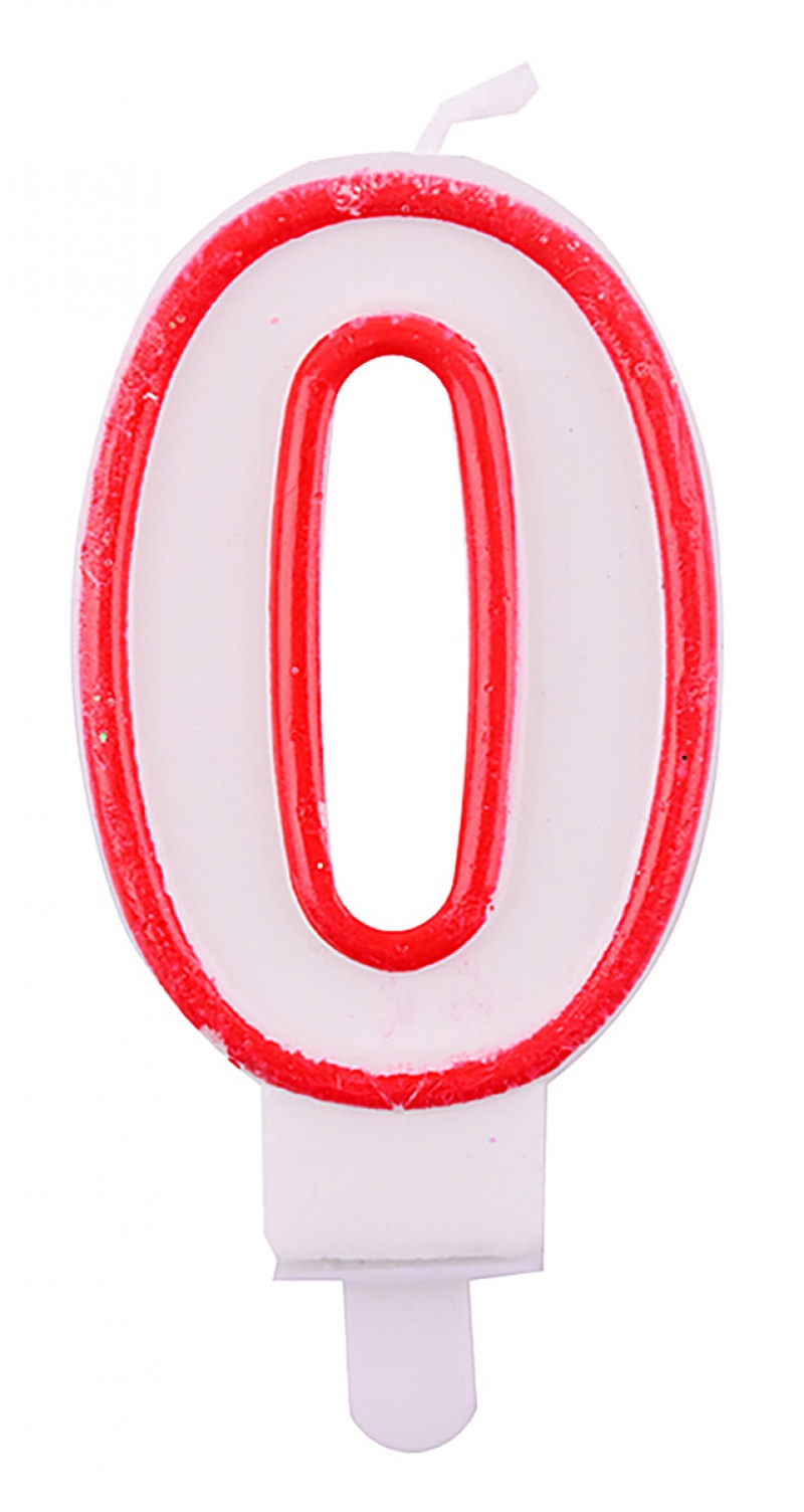 Świeczka PARTY GO, cyfra 0, 9cm, biało-czerwona, Okolicznościowe, Gadżety