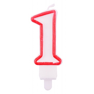 Świeczka PARTY GO, cyfra 1, 9cm, biało-czerwona, Okolicznościowe, Gadżety