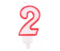 Świeczka PARTY GO, cyfra 2, 9cm, biało-czerwona, Okolicznościowe, Gadżety
