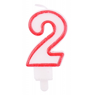 Świeczka PARTY GO, cyfra 2, 9cm, biało-czerwona, Okolicznościowe, Gadżety