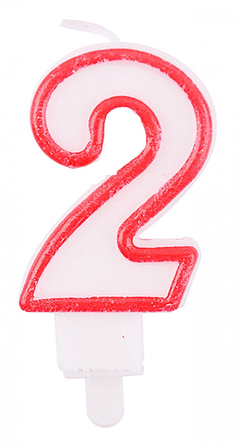 Świeczka PARTY GO, cyfra 2, 9cm, biało-czerwona, Okolicznościowe, Gadżety