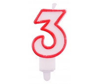 Świeczka PARTY GO, cyfra 3, 9cm, biało-czerwona, Okolicznościowe, Gadżety