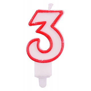 Świeczka PARTY GO, cyfra 3, 9cm, biało-czerwona, Okolicznościowe, Gadżety