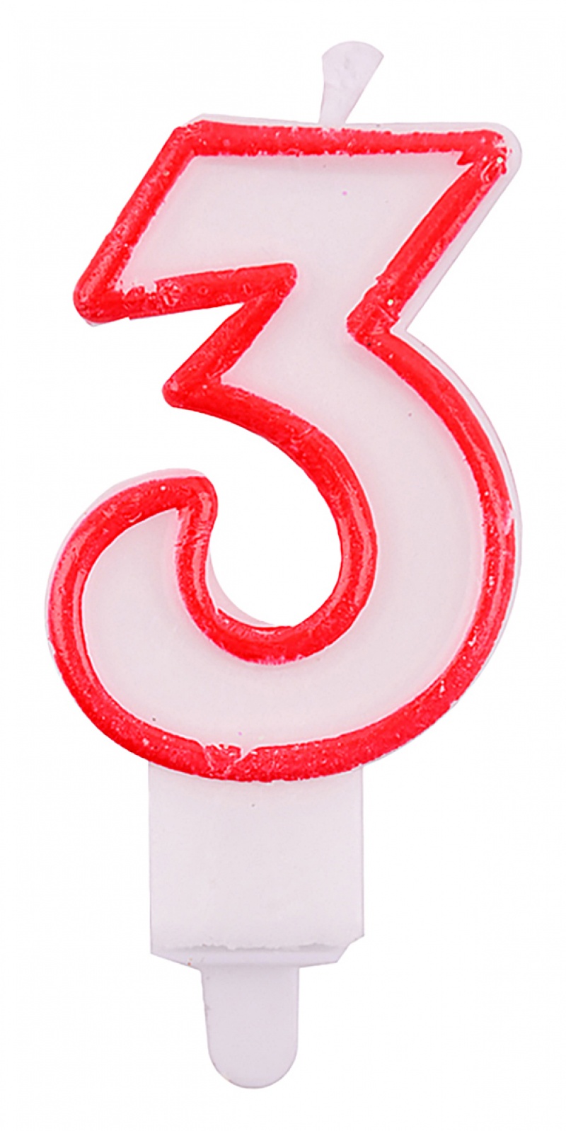 Świeczka PARTY GO, cyfra 3, 9cm, biało-czerwona, Okolicznościowe, Gadżety