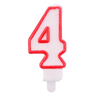 Świeczka PARTY GO, cyfra 4, 9cm, biało-czerwona, Okolicznościowe, Gadżety