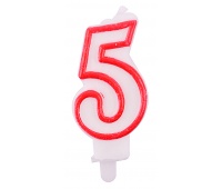 Świeczka PARTY GO, cyfra 5, 9cm, biało-czerwona, Okolicznościowe, Gadżety