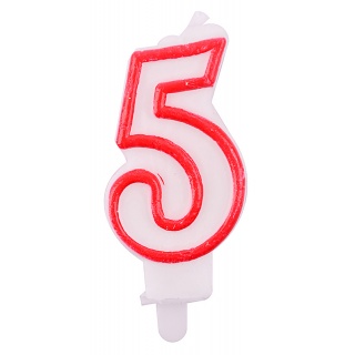Świeczka PARTY GO, cyfra 5, 9cm, biało-czerwona, Okolicznościowe, Gadżety