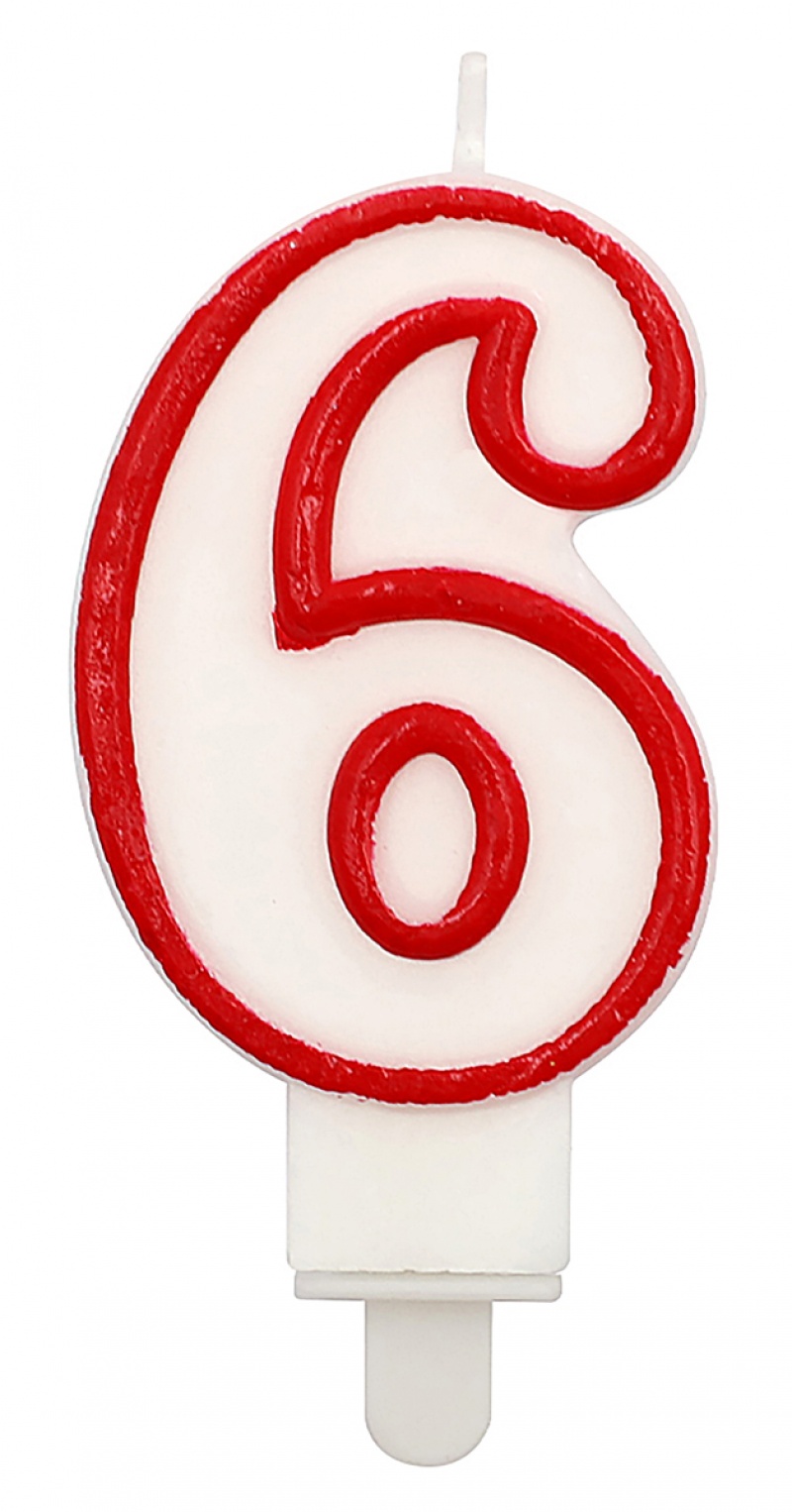 Świeczka PARTY GO, cyfra 6, 9cm, biało-czerwona, Okolicznościowe, Gadżety