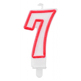 Świeczka PARTY GO, cyfra 7, 9cm, biało-czerwona, Okolicznościowe, Gadżety