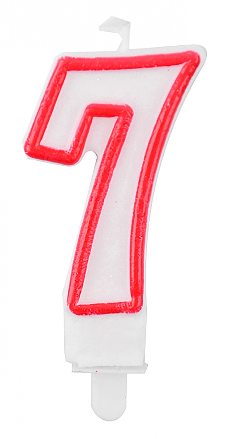 Świeczka PARTY GO, cyfra 7, 9cm, biało-czerwona, Okolicznościowe, Gadżety