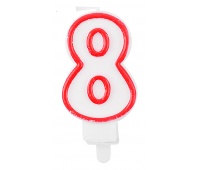 Świeczka PARTY GO, cyfra 8, 9cm, biało-czerwona, Okolicznościowe, Gadżety