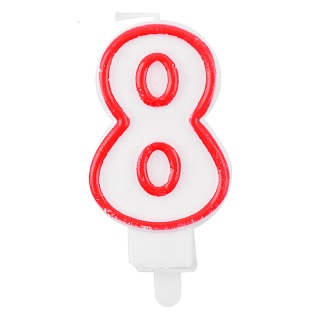 Świeczka PARTY GO, cyfra 8, 9cm, biało-czerwona, Okolicznościowe, Gadżety