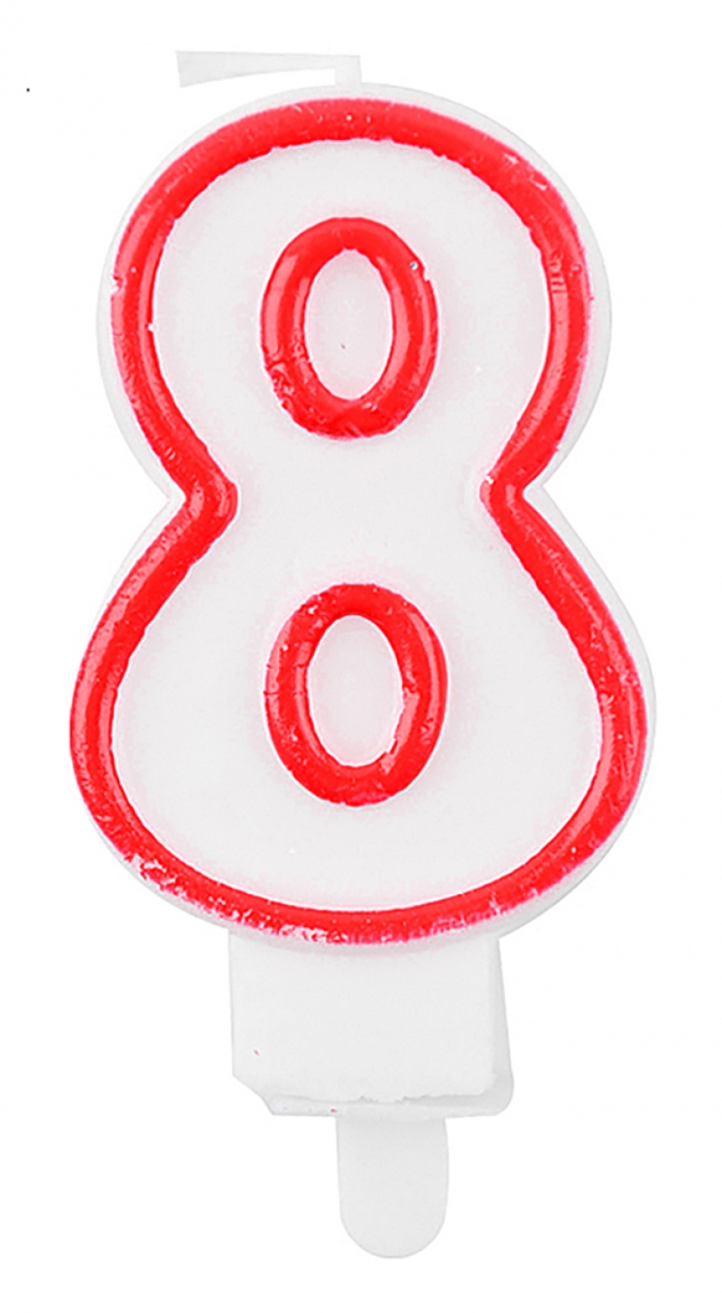 Świeczka PARTY GO, cyfra 8, 9cm, biało-czerwona, Okolicznościowe, Gadżety