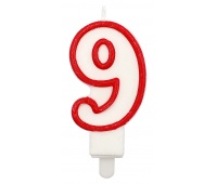 Świeczka PARTY GO, cyfra 9, 9cm, biało-czerwona, Okolicznościowe, Gadżety