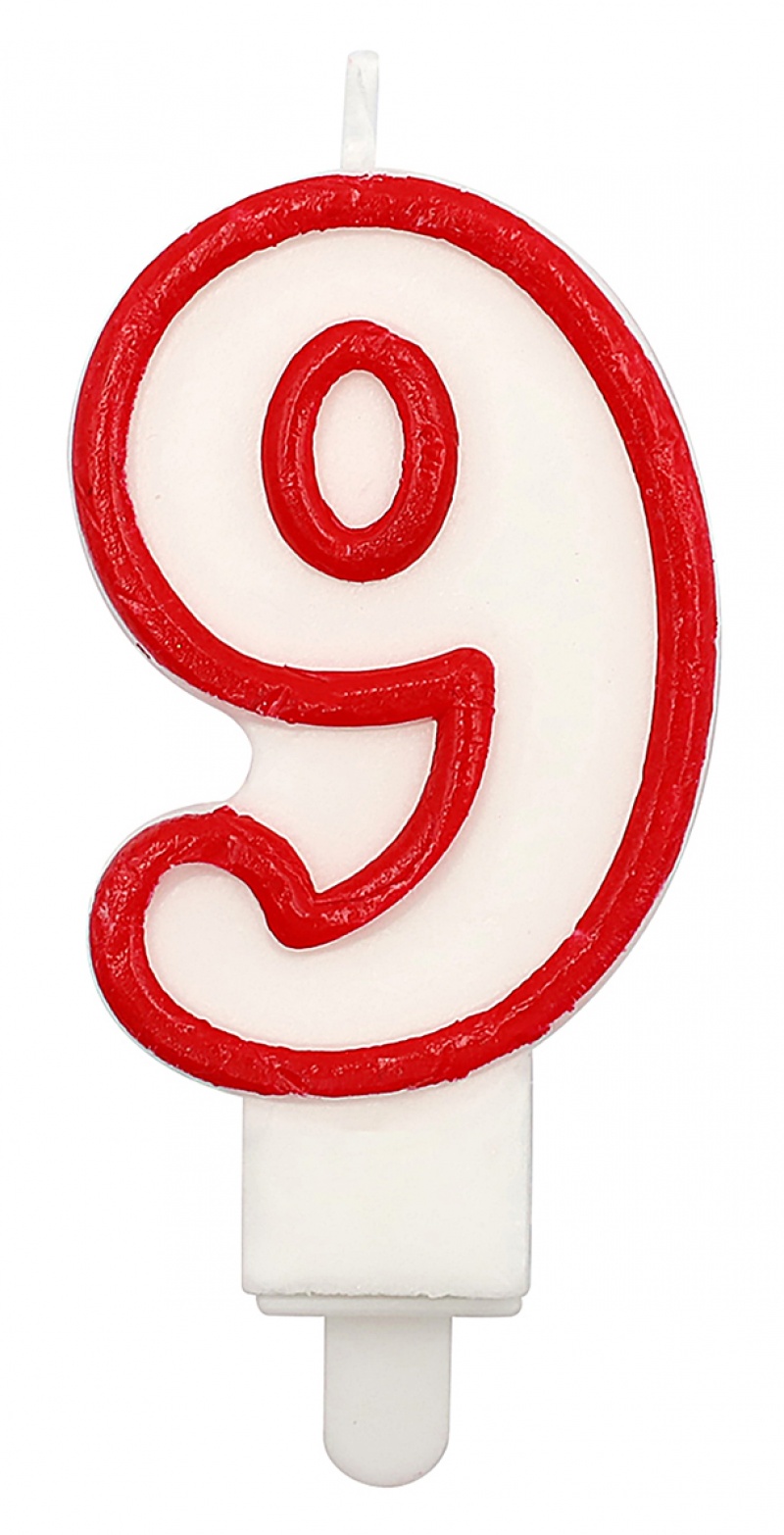 Świeczka PARTY GO, cyfra 9, 9cm, biało-czerwona, Okolicznościowe, Gadżety