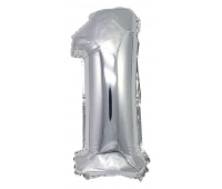 Balon foliowy PARTY GO, cyfra 1, 80cm, srebrny, Okolicznościowe, Gadżety