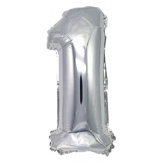 Balon foliowy PARTY GO, cyfra 1, 80cm, srebrny, Okolicznościowe, Gadżety