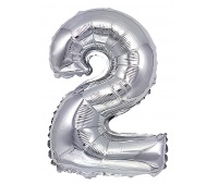 Balon foliowy PARTY GO, cyfra 2, 80cm, srebrny, Okolicznościowe, Gadżety