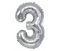 Balon foliowy PARTY GO, cyfra 3, 80cm, srebrny, Okolicznościowe, Gadżety