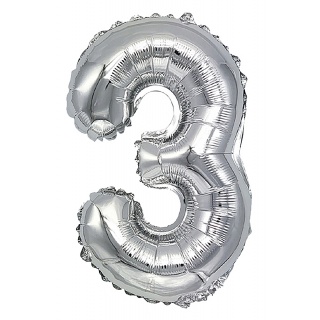 Balon foliowy PARTY GO, cyfra 3, 80cm, srebrny, Okolicznościowe, Gadżety