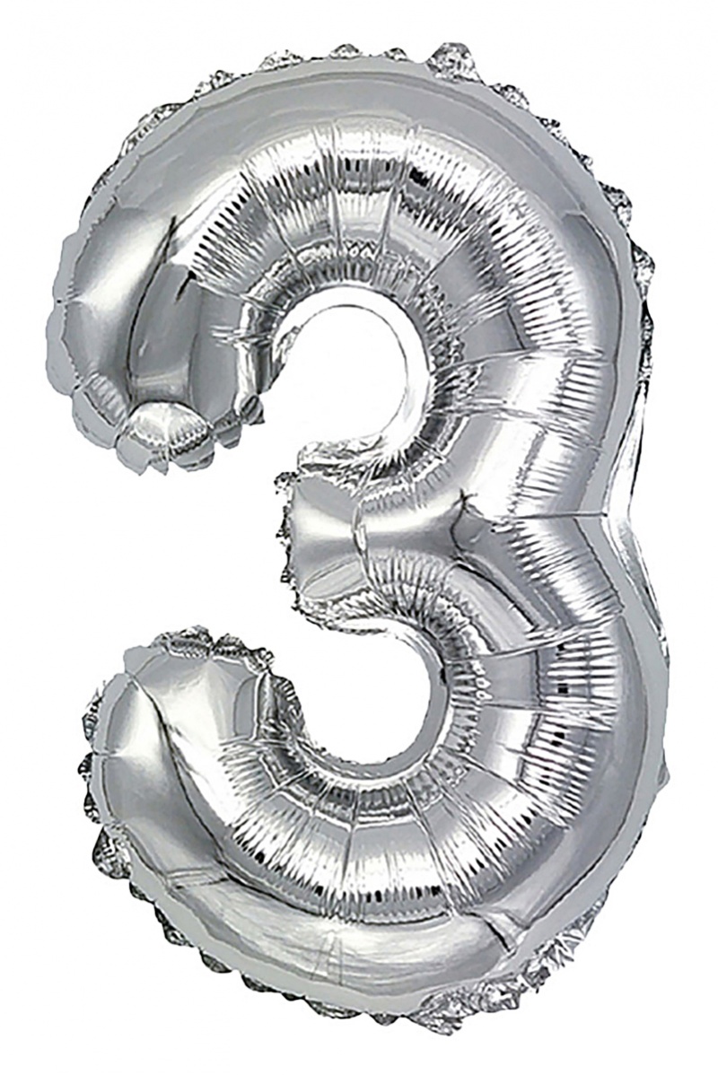 Balon foliowy PARTY GO, cyfra 3, 80cm, srebrny, Okolicznościowe, Gadżety