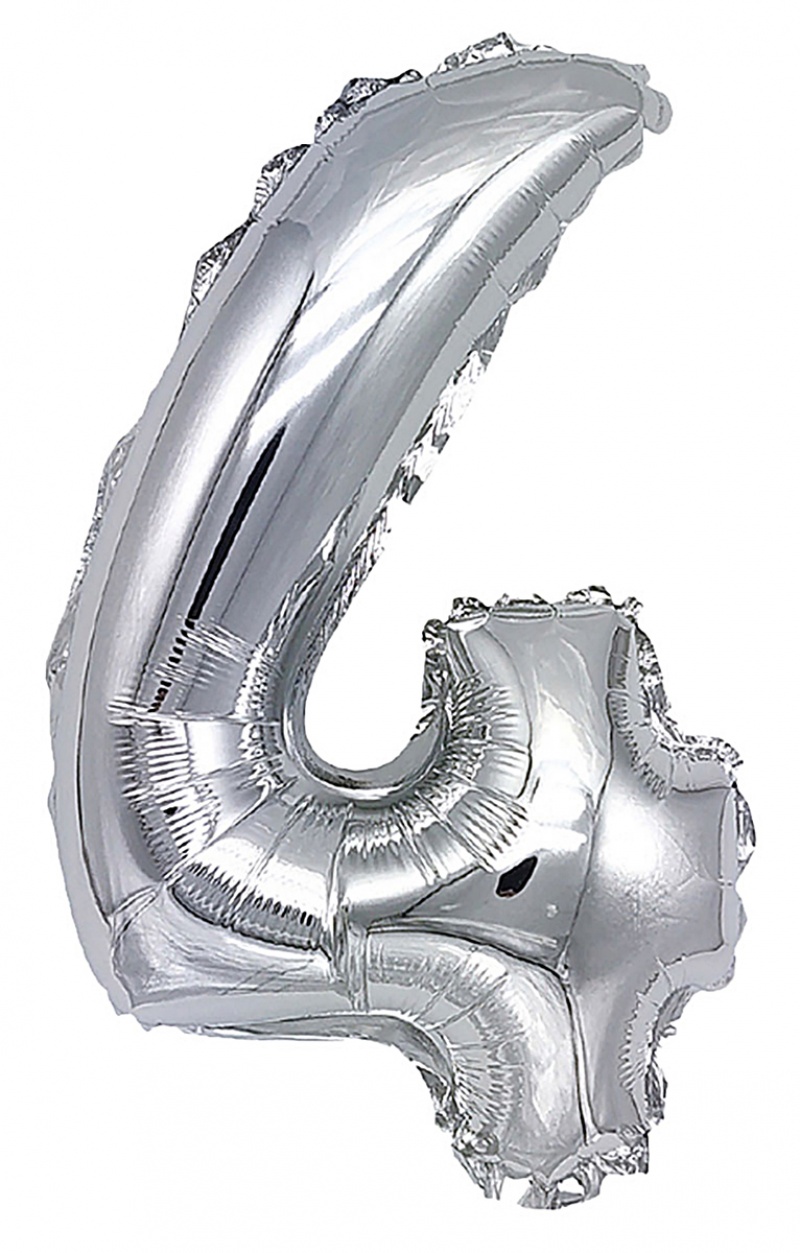 Balon foliowy PARTY GO, cyfra 4, 80cm, srebrny, Okolicznościowe, Gadżety