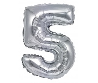 Balon foliowy PARTY GO, cyfra 5, 80cm, srebrny, Okolicznościowe, Gadżety
