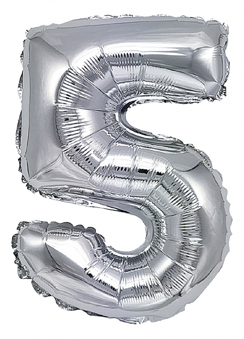 Balon foliowy PARTY GO, cyfra 5, 80cm, srebrny, Okolicznościowe, Gadżety