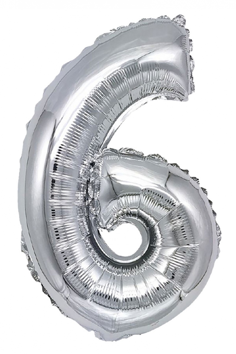 Balon foliowy PARTY GO, cyfra 6, 80cm, srebrny, Okolicznościowe, Gadżety