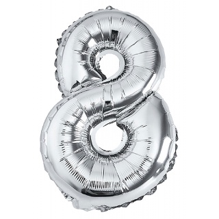 Balon foliowy PARTY GO, cyfra 8, 80cm, srebrny, Okolicznościowe, Gadżety