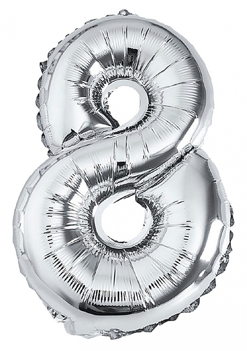 Balon foliowy PARTY GO, cyfra 8, 80cm, srebrny, Okolicznościowe, Gadżety