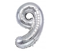 Balon foliowy PARTY GO, cyfra 9, 80cm, srebrny, Okolicznościowe, Gadżety