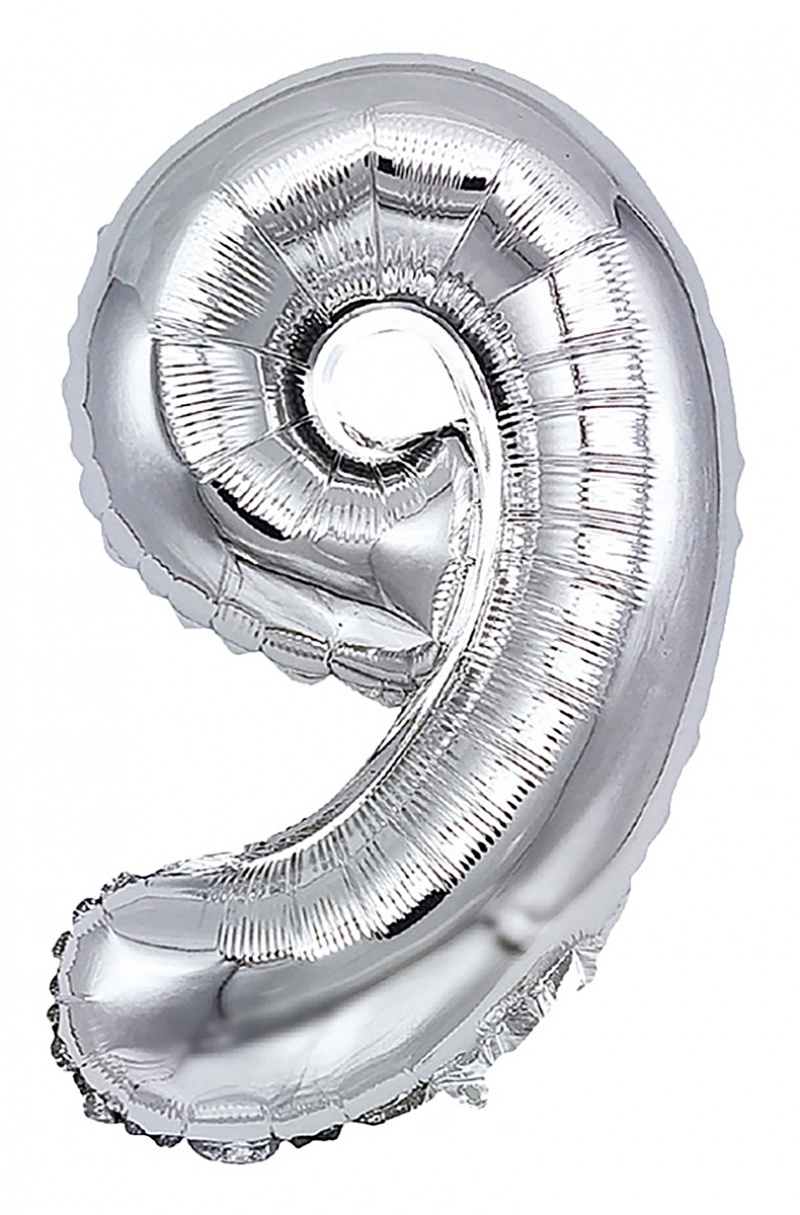 Balon foliowy PARTY GO, cyfra 9, 80cm, srebrny, Okolicznościowe, Gadżety