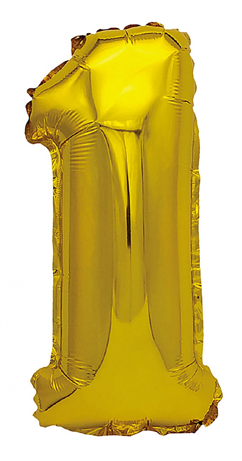 Balon foliowy PARTY GO, cyfra 1, 80cm, złoty, Okolicznościowe, Gadżety