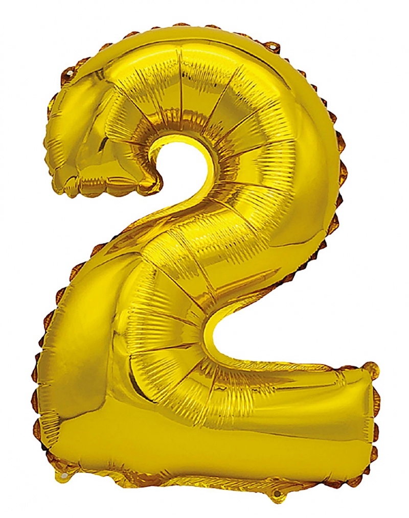 Balon foliowy PARTY GO, cyfra 2, 80cm, złoty, Okolicznościowe, Gadżety