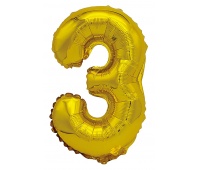 Balon foliowy PARTY GO, cyfra 3, 80cm, złoty, Okolicznościowe, Gadżety