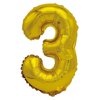 Balon foliowy PARTY GO, cyfra 3, 80cm, złoty, Okolicznościowe, Gadżety