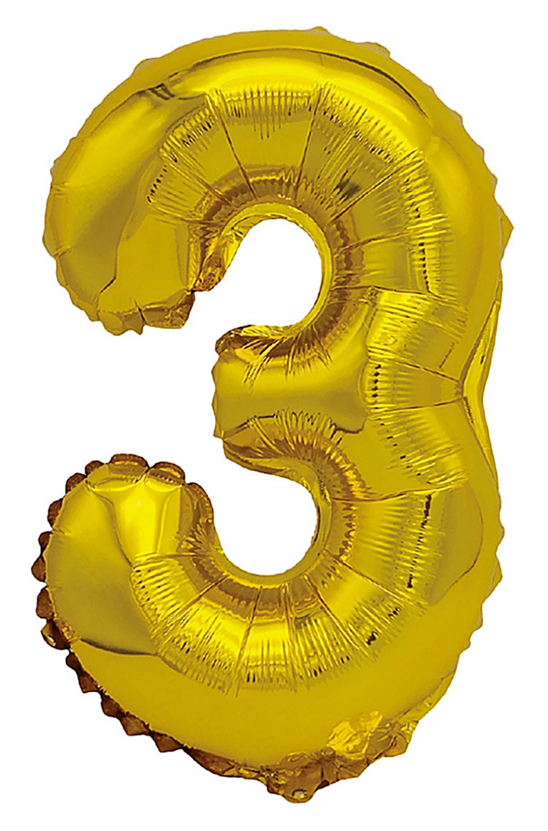 Balon foliowy PARTY GO, cyfra 3, 80cm, złoty, Okolicznościowe, Gadżety