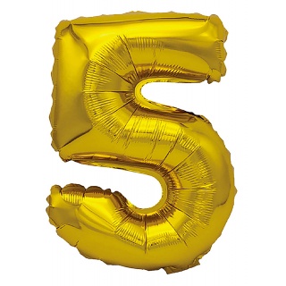 Balon foliowy PARTY GO, cyfra 5, 80cm, złoty, Okolicznościowe, Gadżety