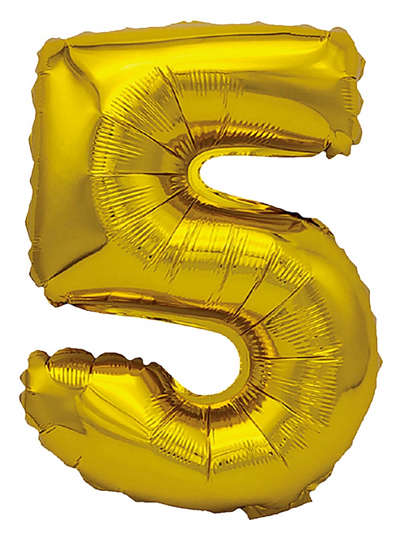 Balon foliowy PARTY GO, cyfra 5, 80cm, złoty, Okolicznościowe, Gadżety