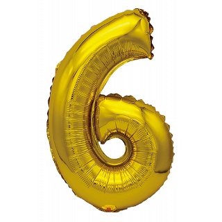 Balon foliowy PARTY GO, cyfra 6, 80cm, złoty, Okolicznościowe, Gadżety