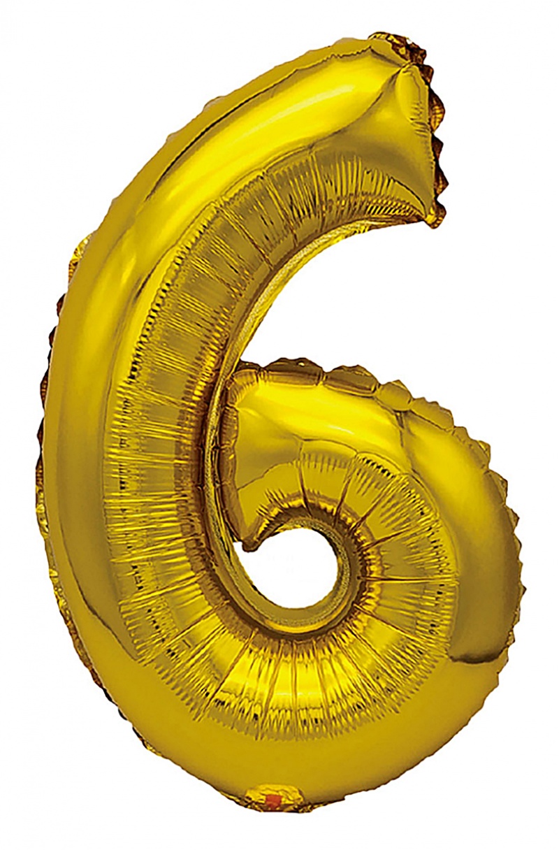 Balon foliowy PARTY GO, cyfra 6, 80cm, złoty, Okolicznościowe, Gadżety