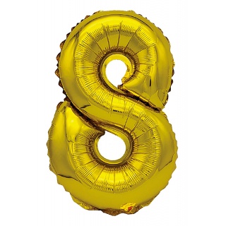 Balon foliowy PARTY GO, cyfra 8, 80cm, złoty, Okolicznościowe, Gadżety